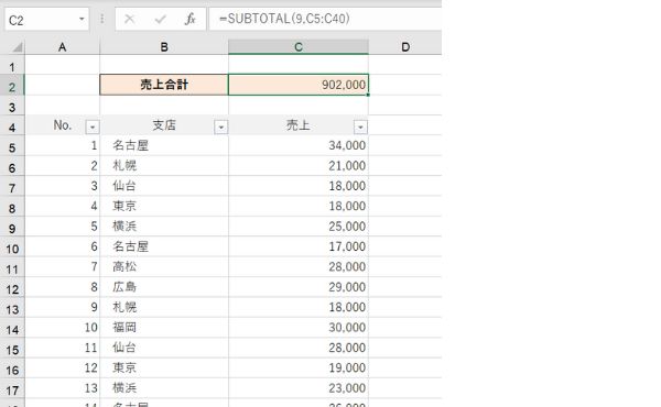 Excel SUBTOTAL関数