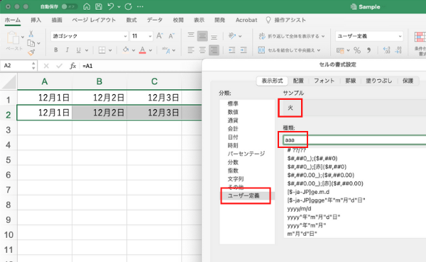 Mac Excel の日付データ