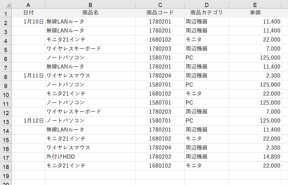 Excel 表作成のルール