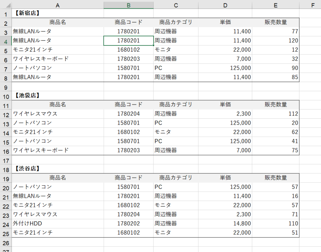 Excel 表作成のルール